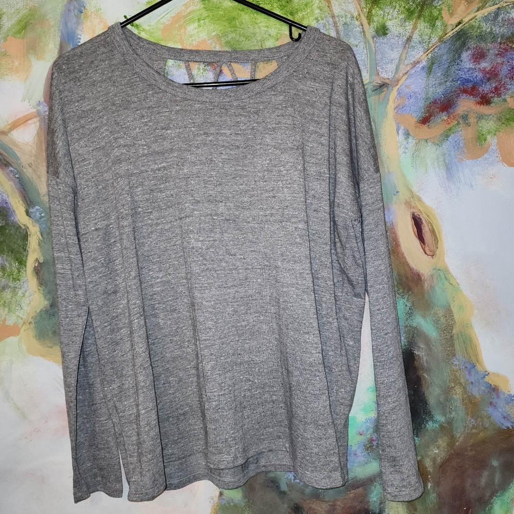 Chaser Grey Long Sleeve Lightweight Sweater with Embellished Back